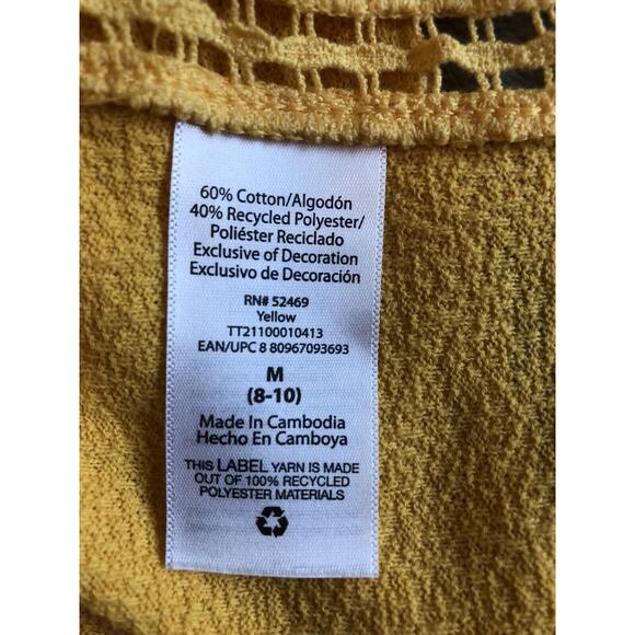 Womens Sun‎ Shirt Sz M Sleeveless Yellow Baby Doll Tank Top Crocheted Detail - Picture 7 of 8